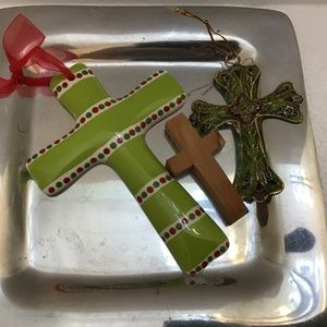 Silver Colored Tray with 3 Crosses-Different Designs-Tray made in India